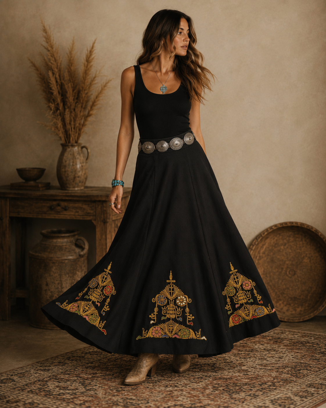 Parisian Vintage Embroidered Maxi Skirt