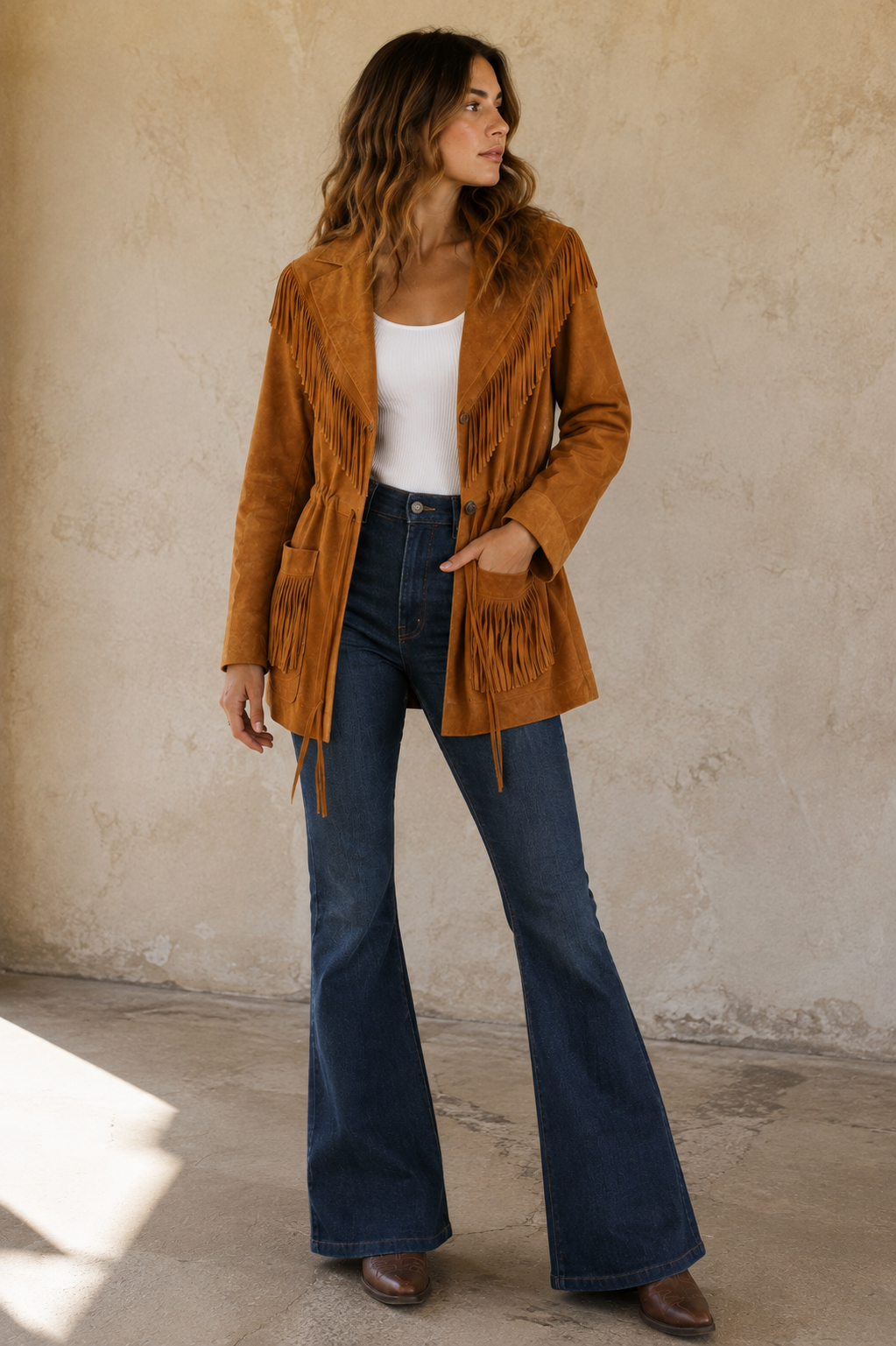 Vintage Cognac Suede Fringe Western Jacket