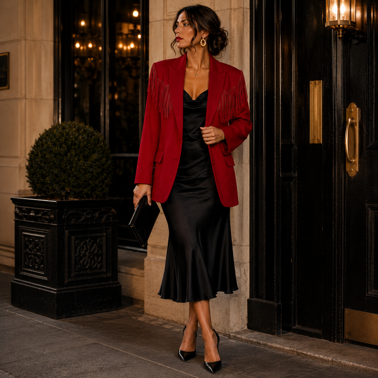 Vintage Crimson Western Fringe Blazer