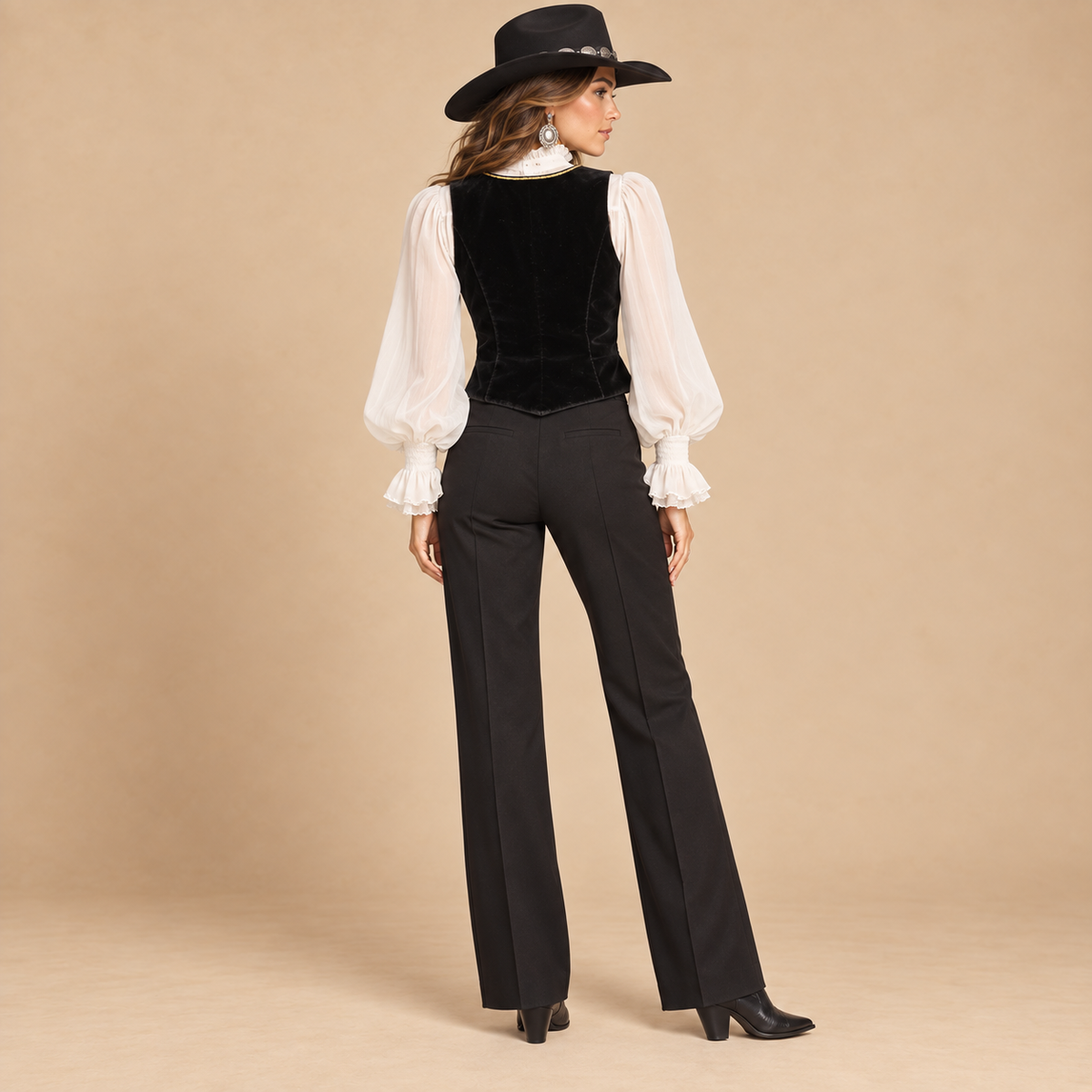 Vintage Double D Ranch Black Velvet Vest with Gold Trim