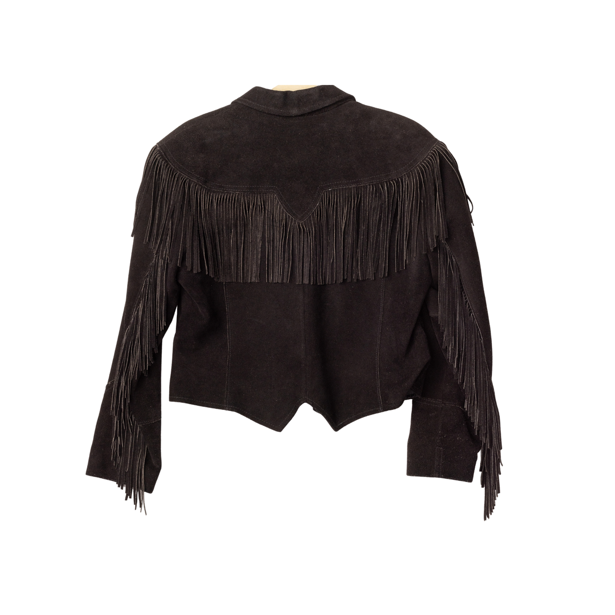 Vintage Pioneer Wear Cropped Black Fringe Jacket, back view