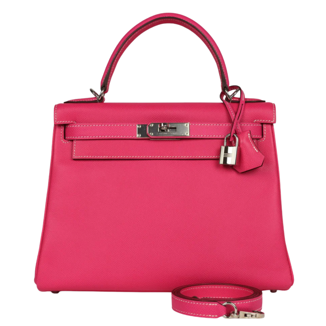 Hermès Kelly Retourne 28 Rose Tyrien Candy Epsom Palladium Hardware
