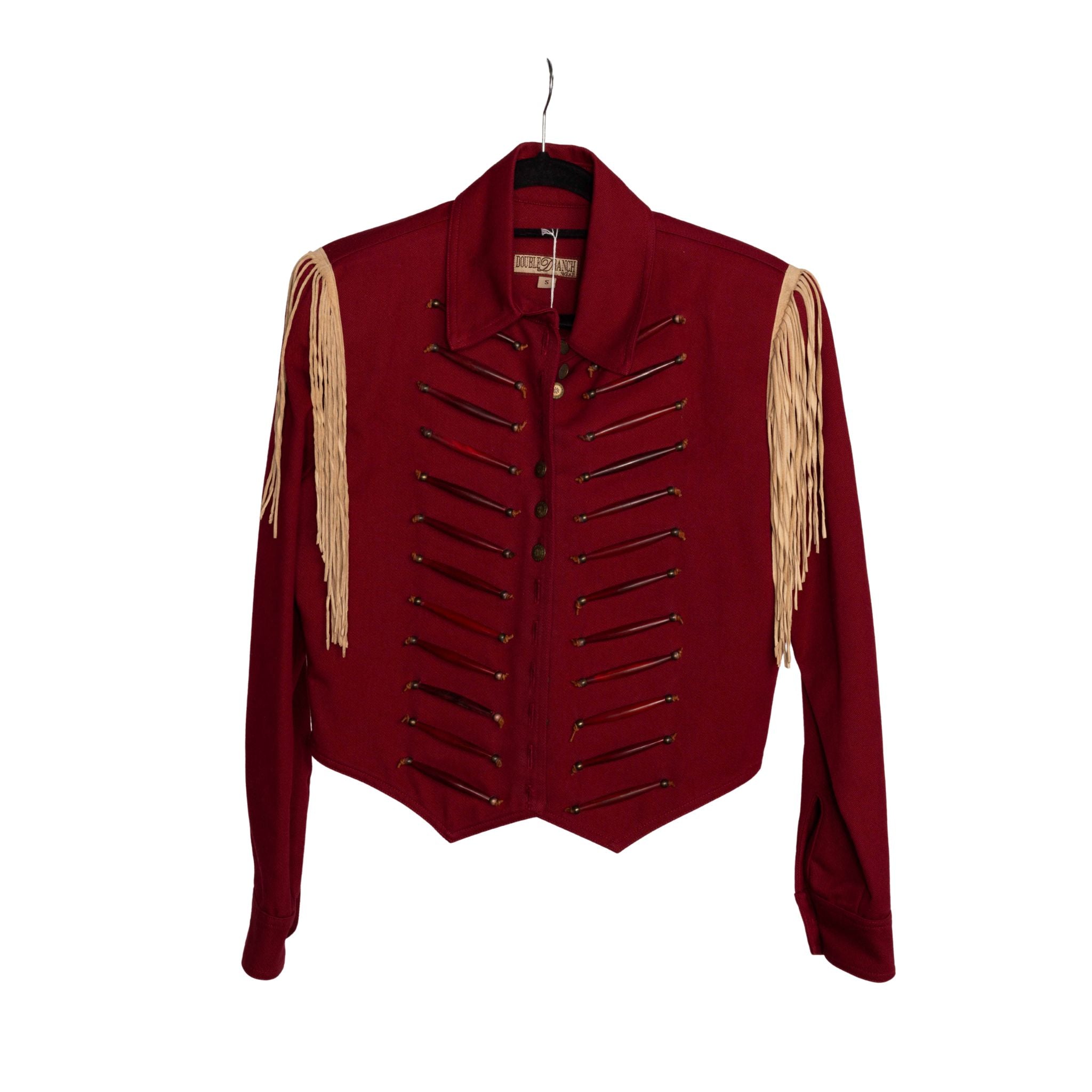 Vintage Double D Ranch Red Military Fringe Jacket | Size Small