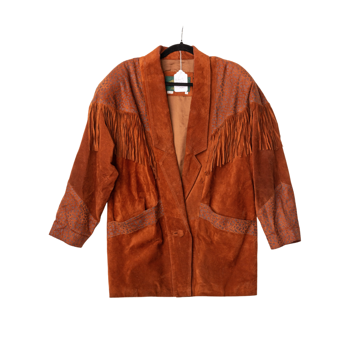 Animal Print Suede Fringe Jacket
