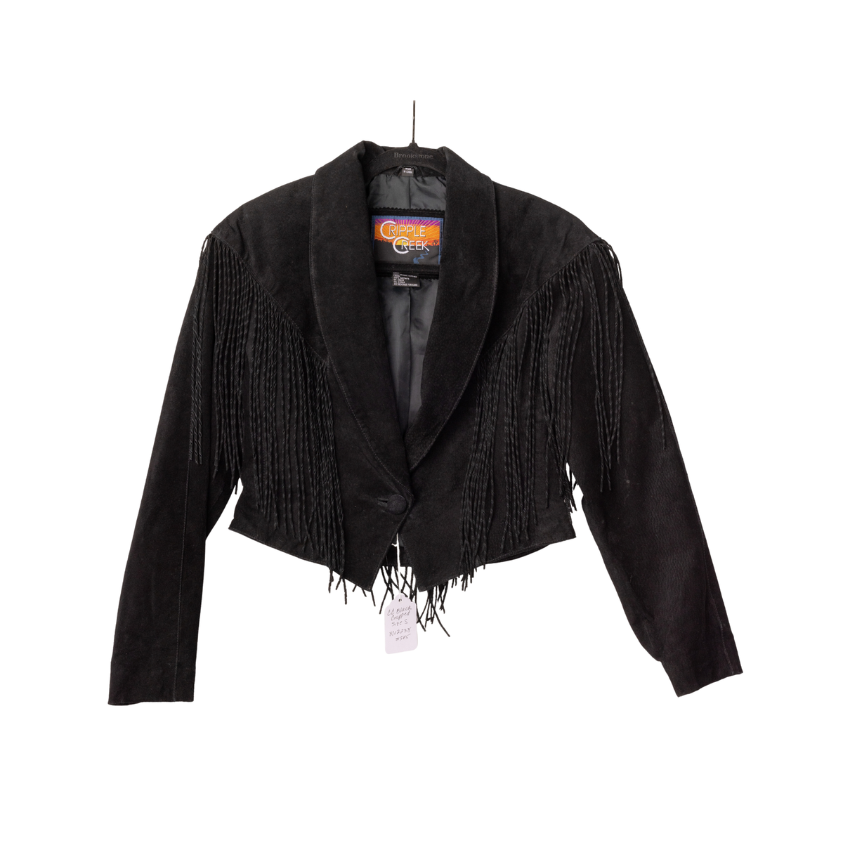 Vintage Cripple Creek Cropped Black Fringe Jacket, front view