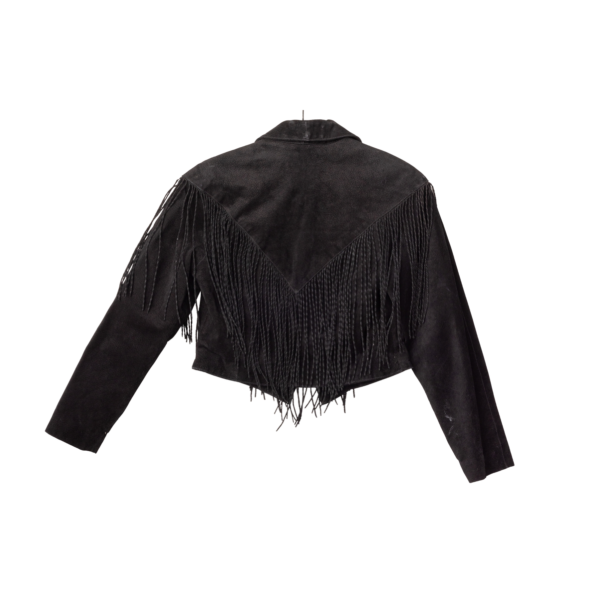 Vintage Cripple Creek Cropped Black Fringe Jacket, back view