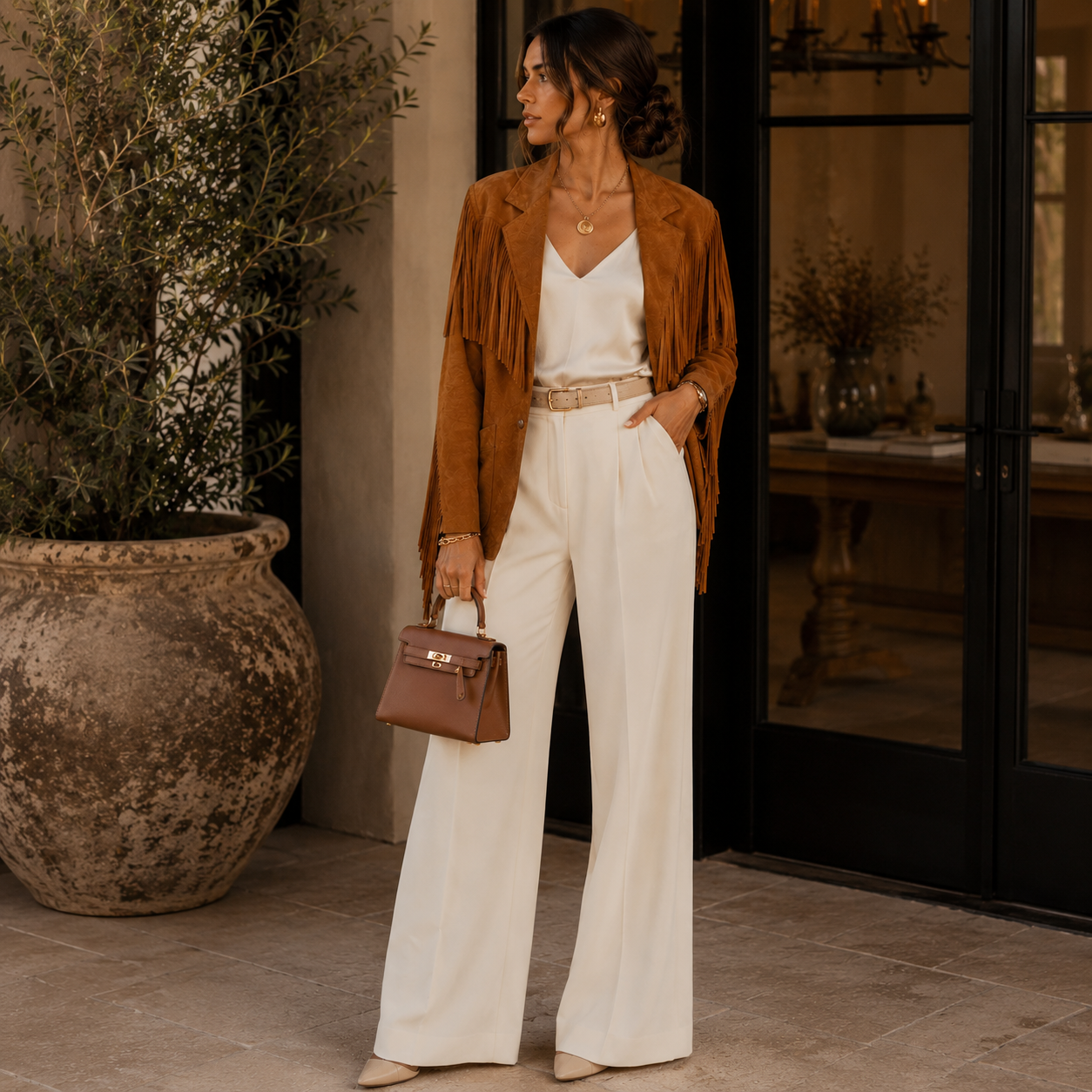 Vintage Cognac Suede Fringe Western Jacket