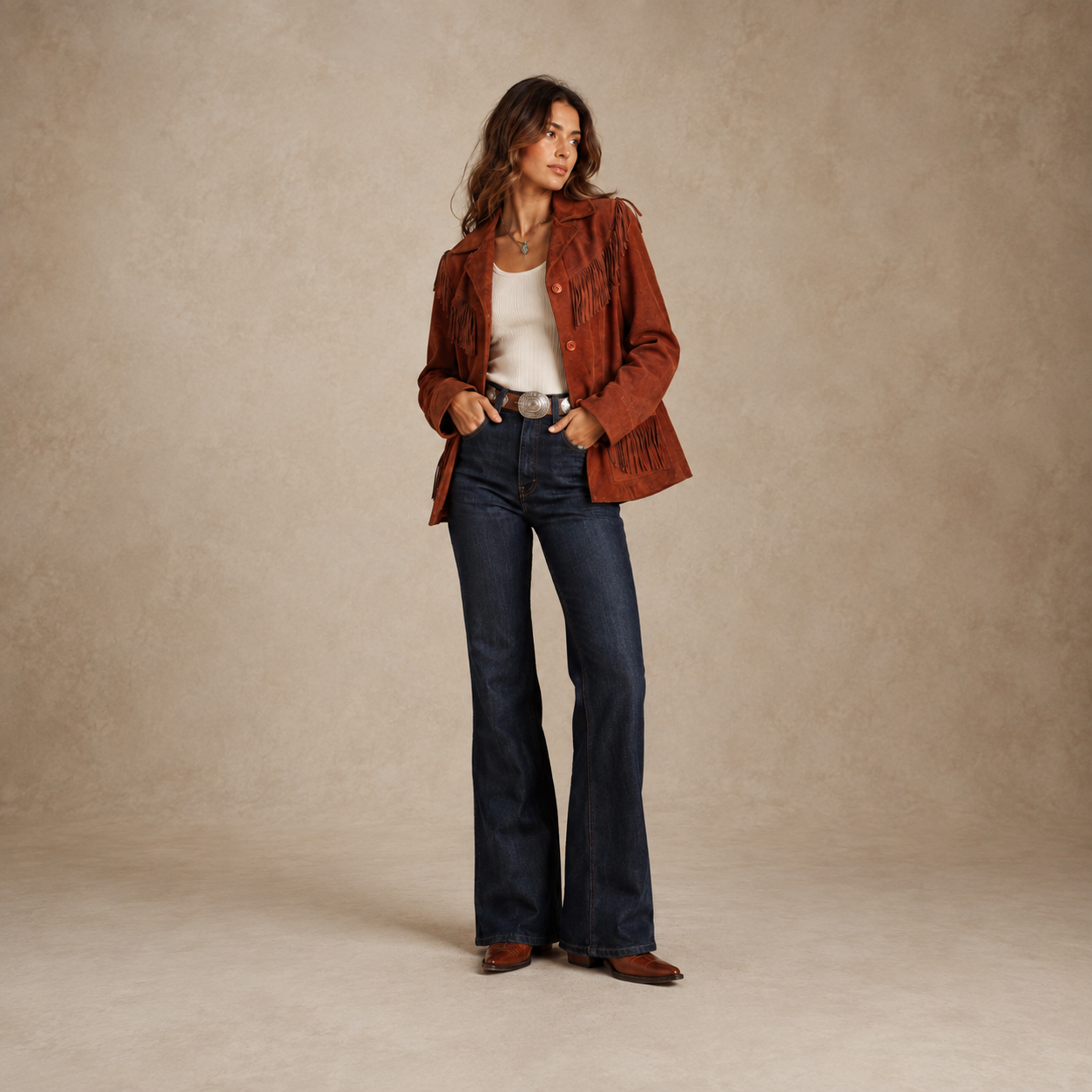 American Vintage Brown & Burgundy Suede Fringe Western Jacket