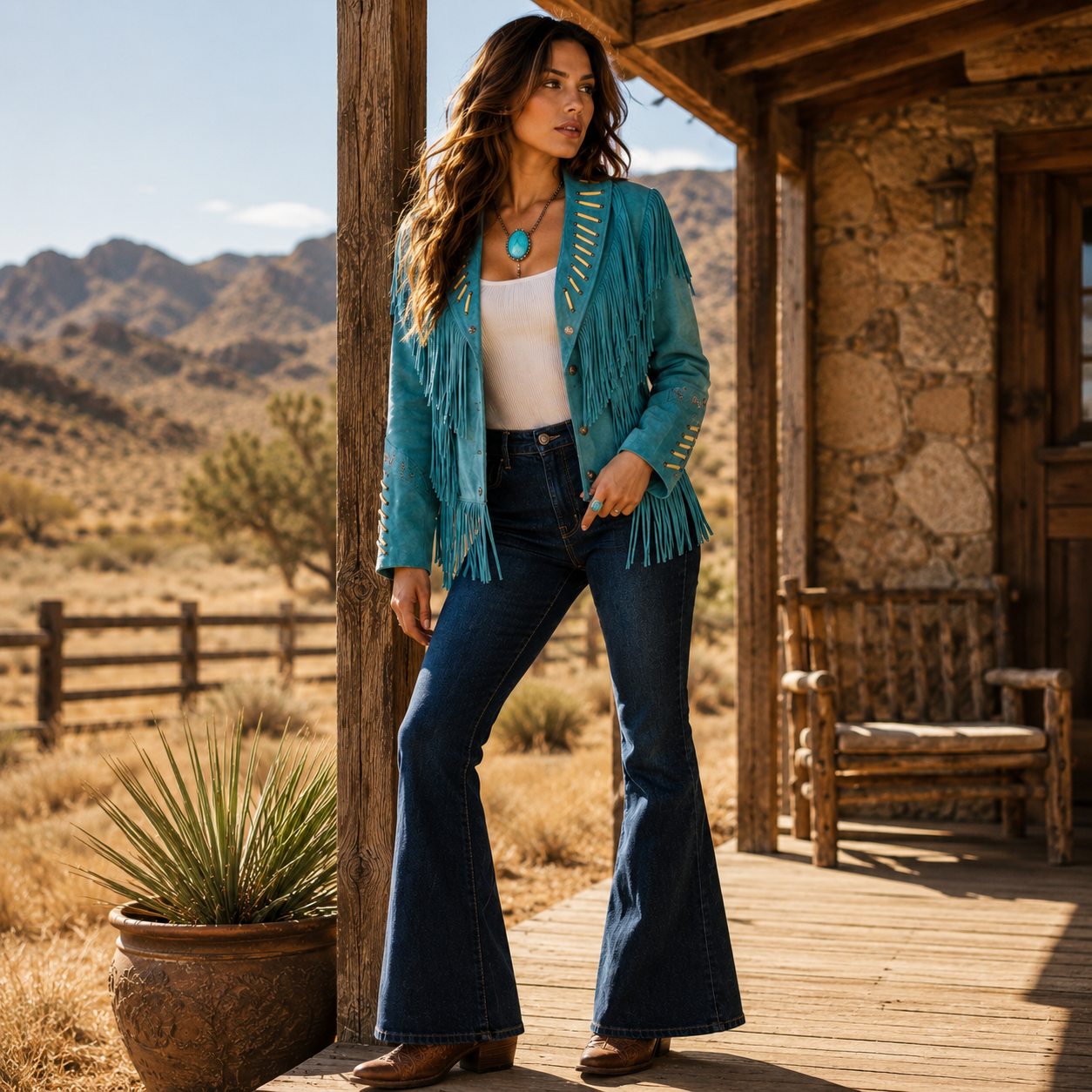 Vintage Tony Lama Turquoise Suede Fringe Western Jacket | Made in USA