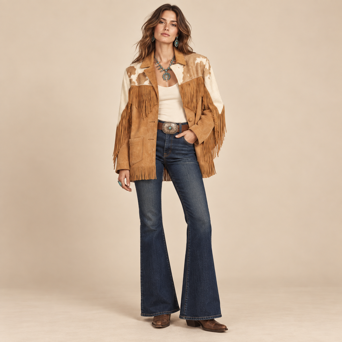 Vintage Cowhide & Suede Fringe Western Jacket