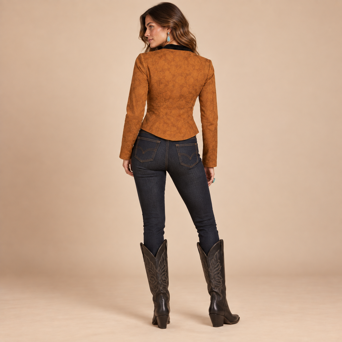 Vintage Banjo Rust Floral Jacquard Western Top