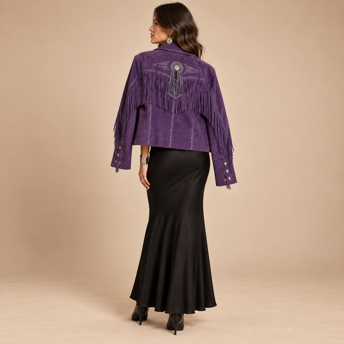 Vintage Scully Purple Suede Fringe Jacket with Tassel Detailing