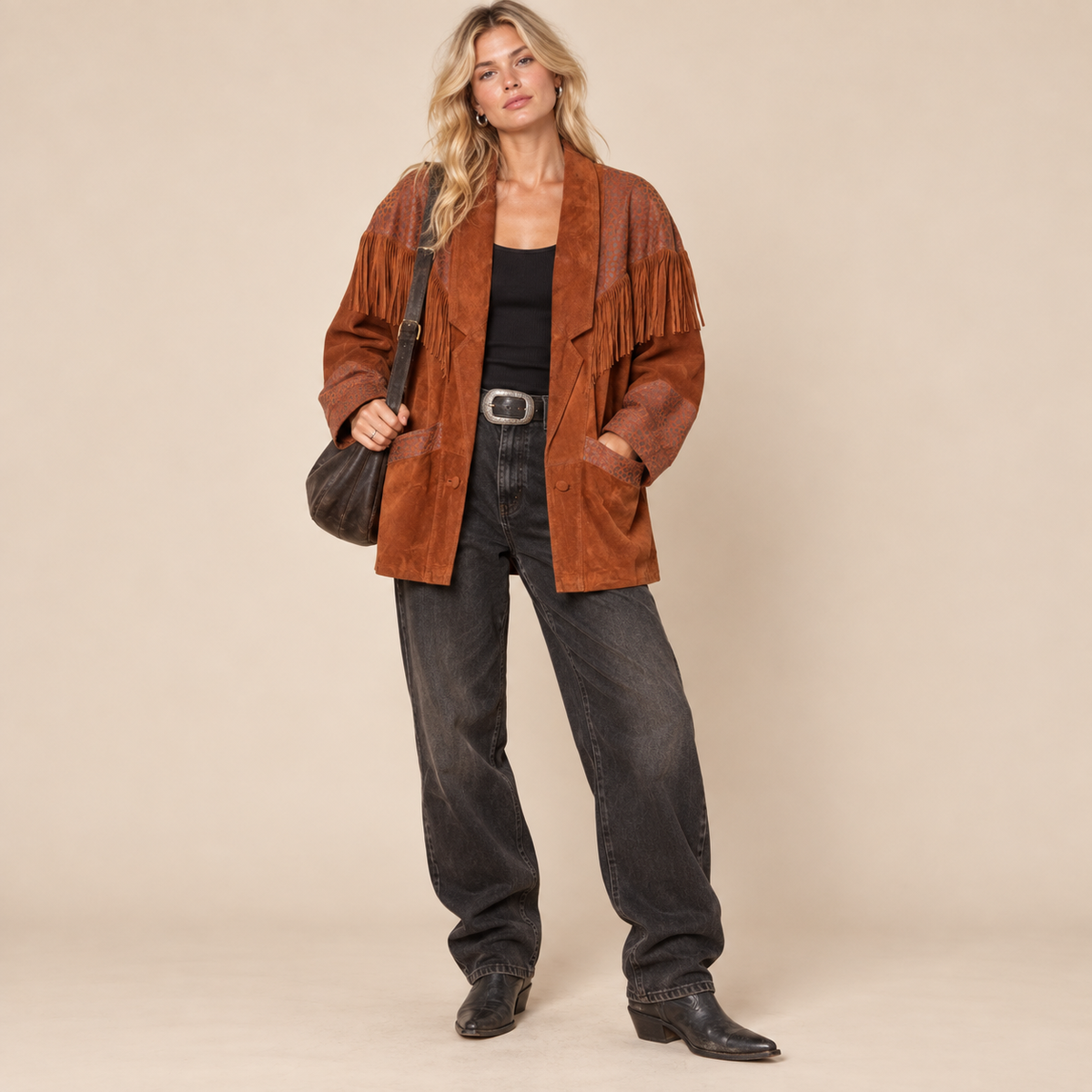 Animal Print Suede Fringe Jacket