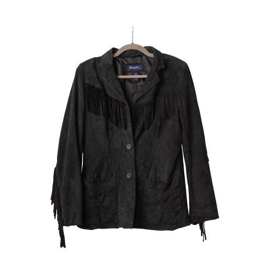 Vintage Black Suede Fringe Jacket, front view