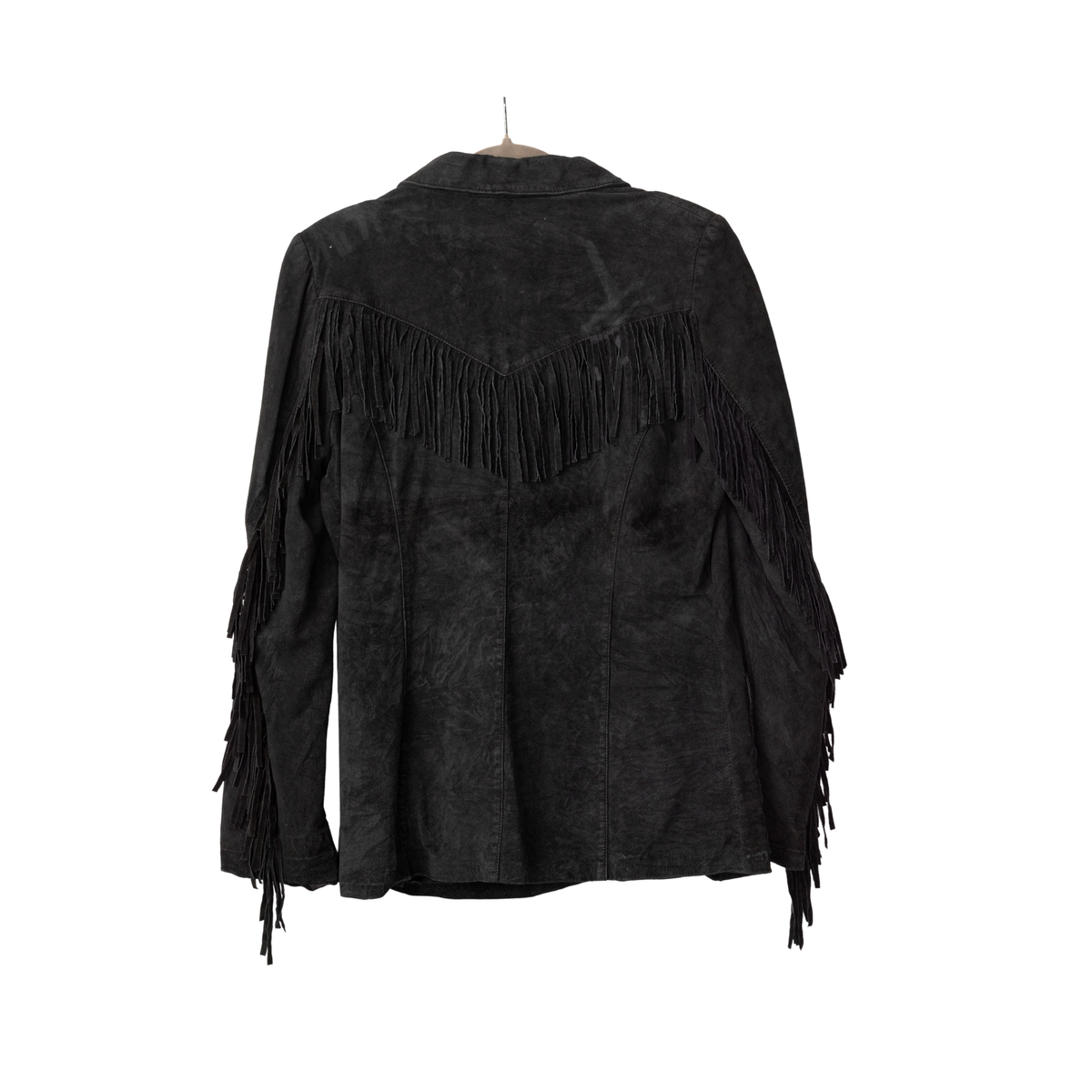 Vintage Black Suede Fringe Jacket, back view