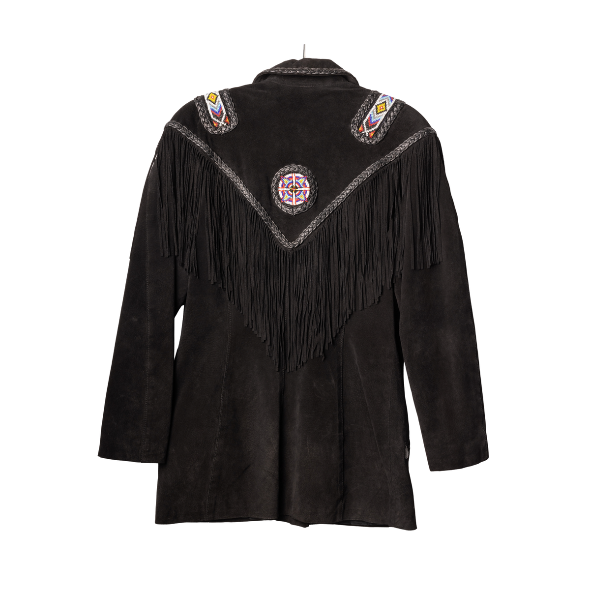 Vintage Frontier Black Beaded Suede Fringe Jacket