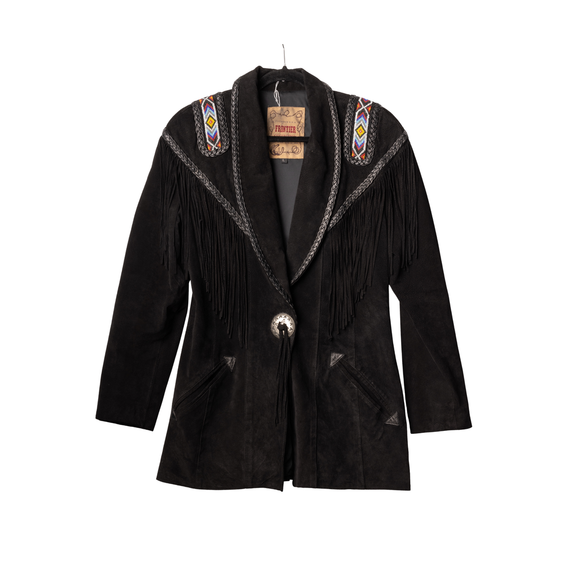 Vintage Frontier Black Beaded Suede Fringe Jacket