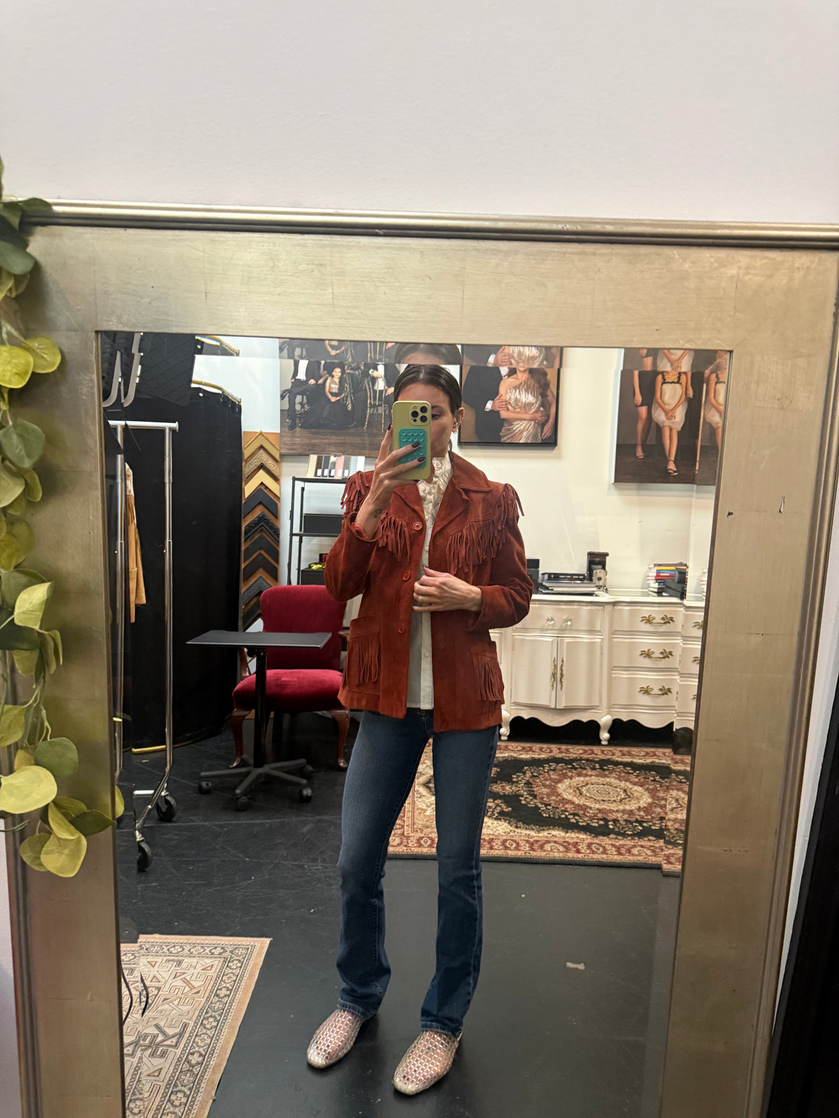 Vintage Brown & Burgundy Suede Fringe Western Jacket, additional view