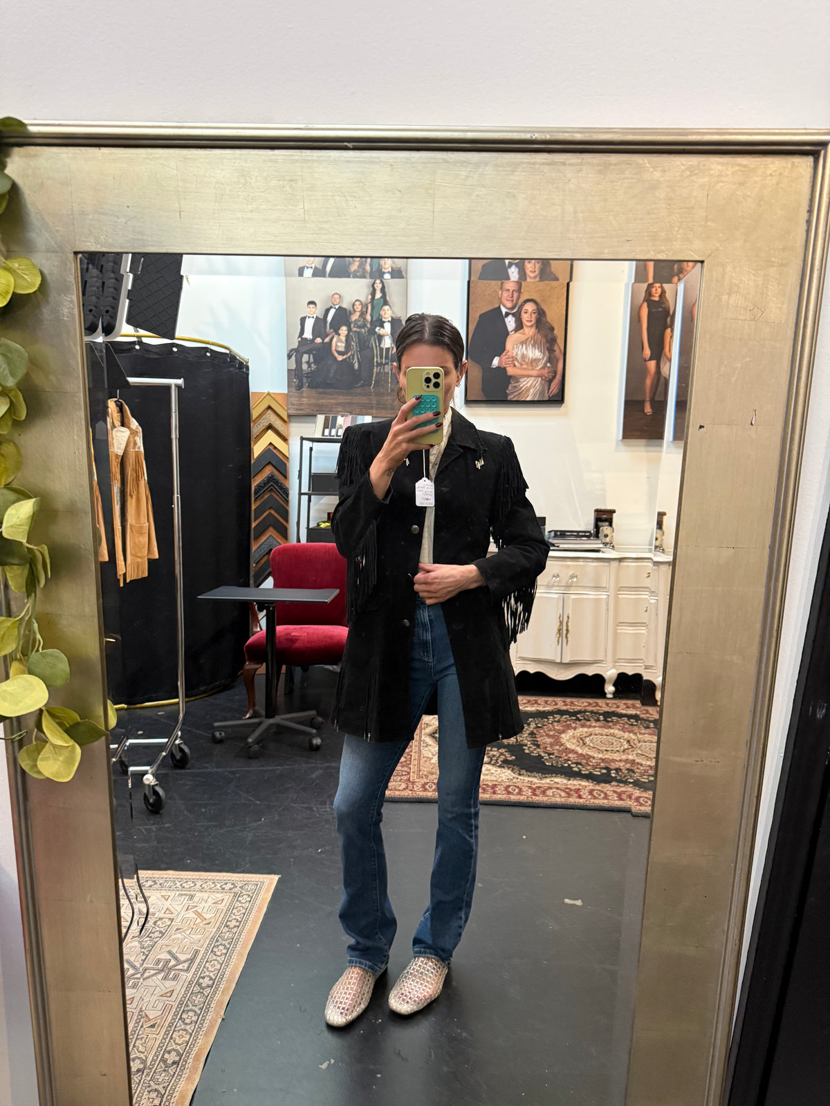 Vintage Scully Long Black Suede Fringe Jacket, additional view