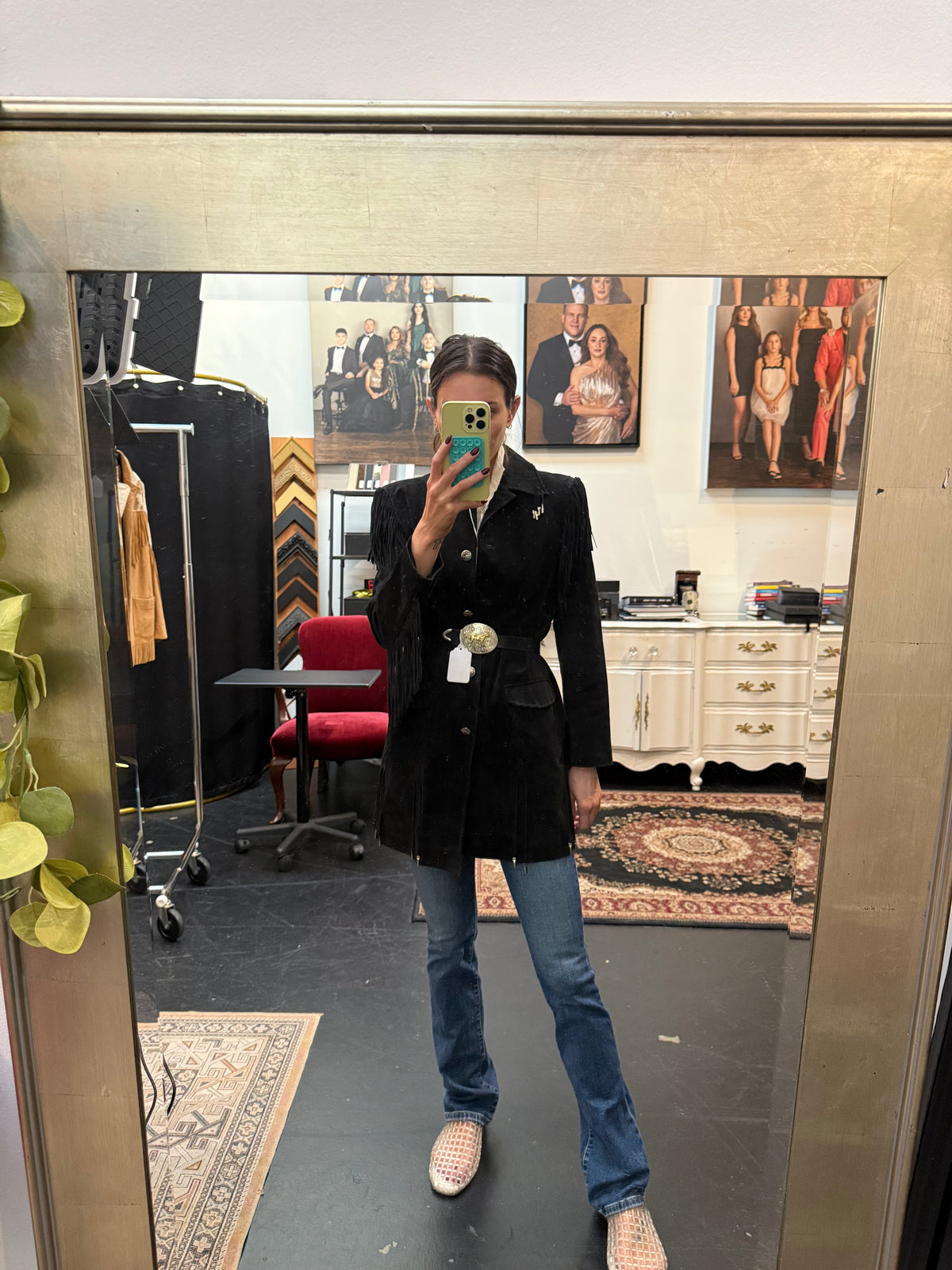Vintage Scully Long Black Suede Fringe Jacket, additional view