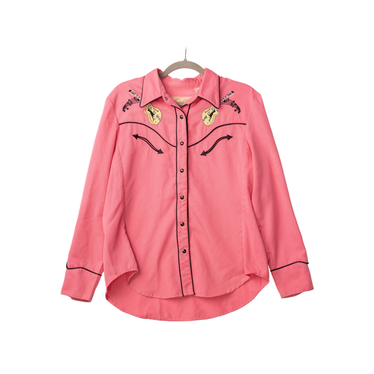 Vintage Scully Pink Embroidered Western Shirt, front view