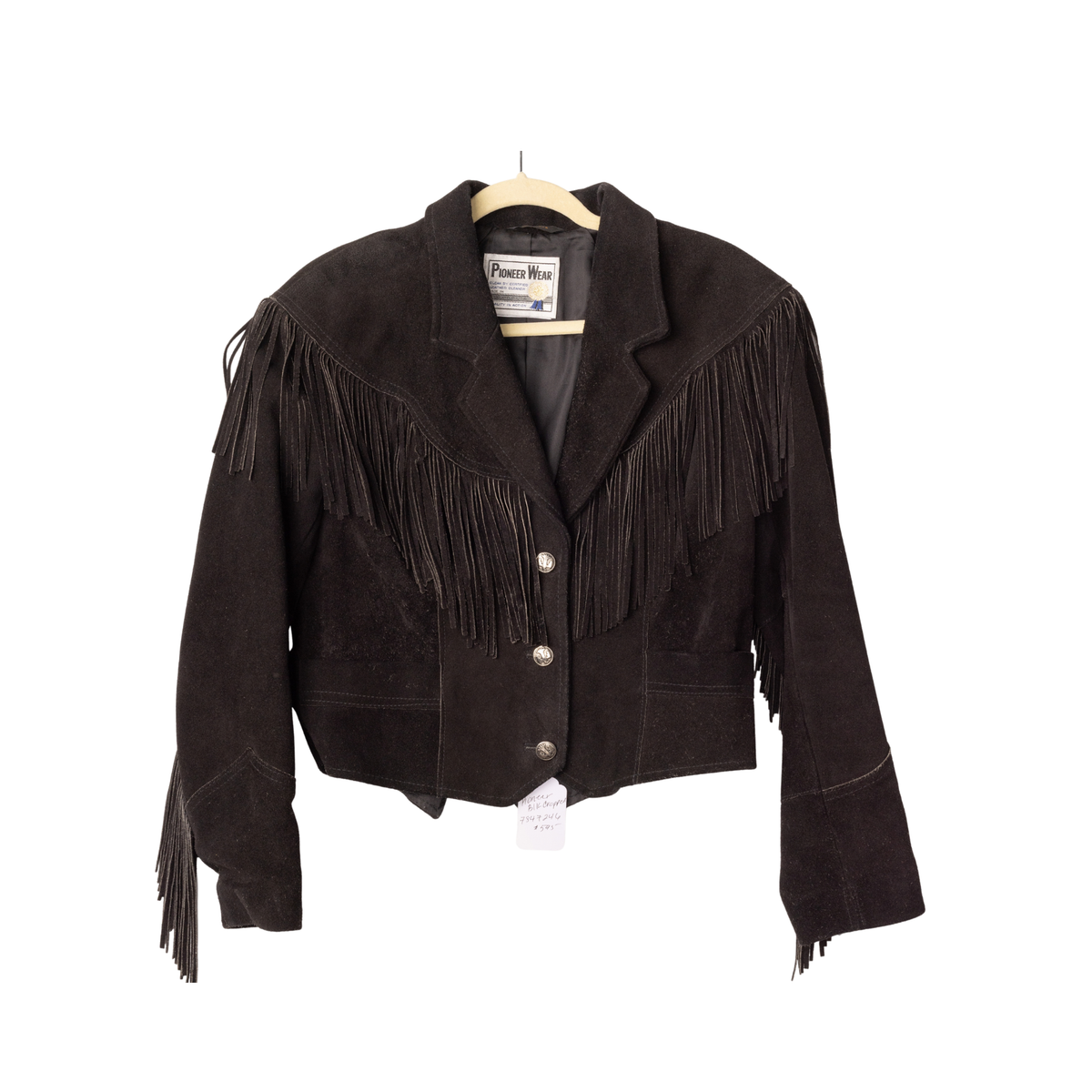 Vintage Pioneer Wear Cropped Black Fringe Jacket, front view