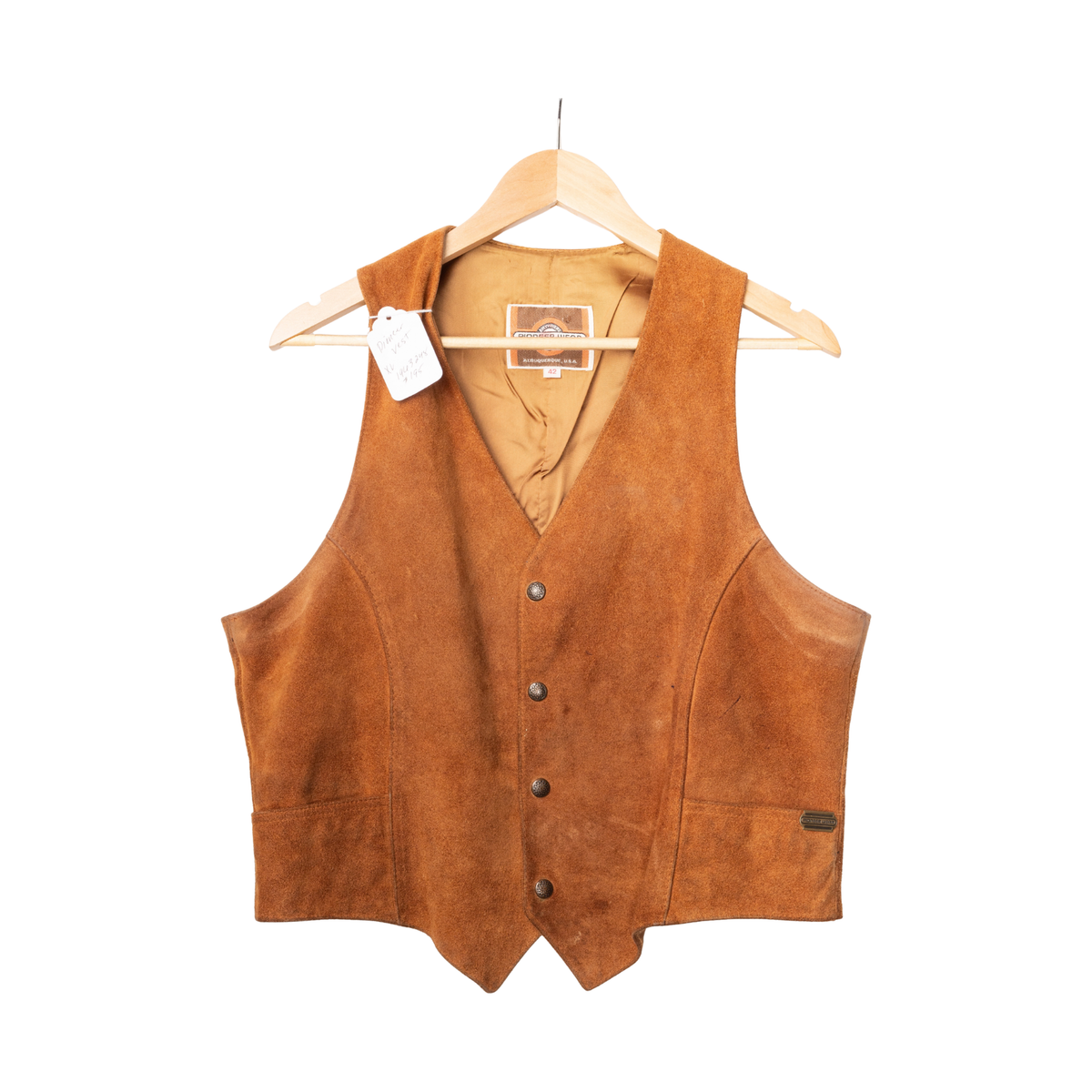 Vintage Pioneer Wear Cognac Suede Vest, front view
