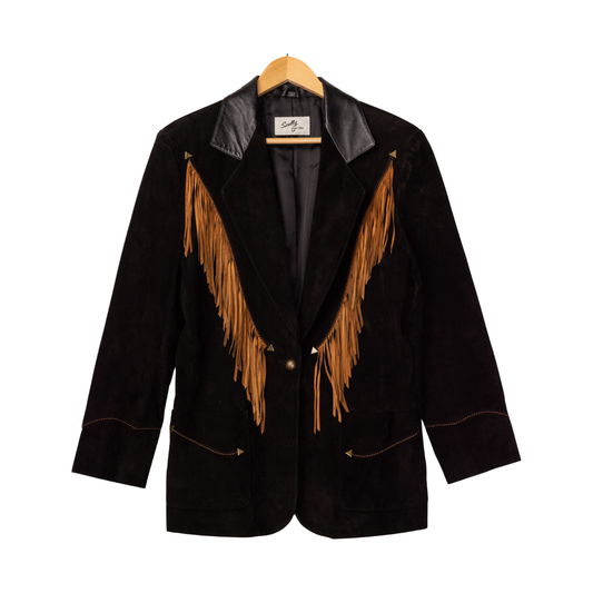 Vintage Scully Black Suede Fringe Blazer, front view