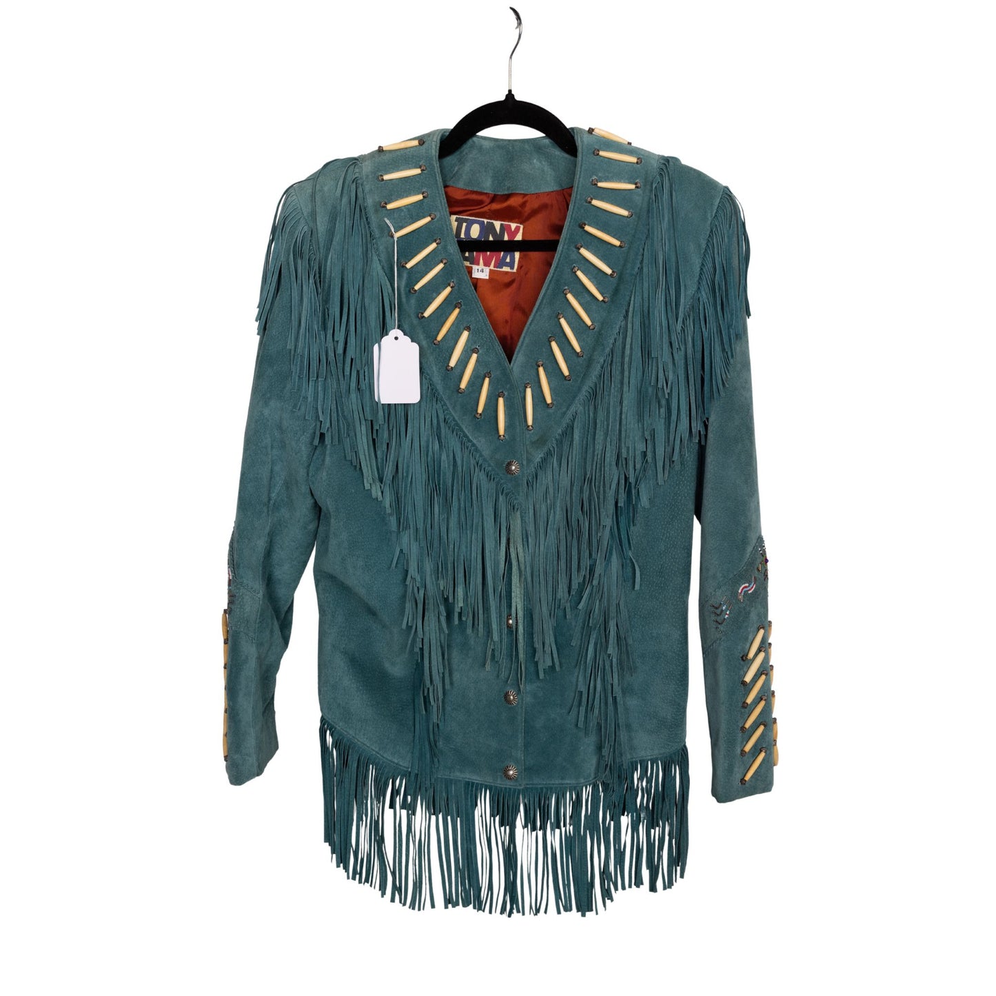 Vintage Tony Lama Turquoise Suede Fringe Western Jacket | Made in USA