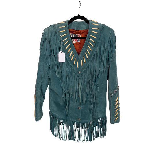 Vintage Tony Lama Turquoise Suede Fringe Western Jacket | Made in USA