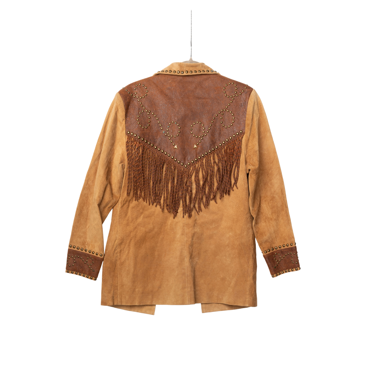 Vintage Scully Tan & Brown Studded Fringe Jacket, back view