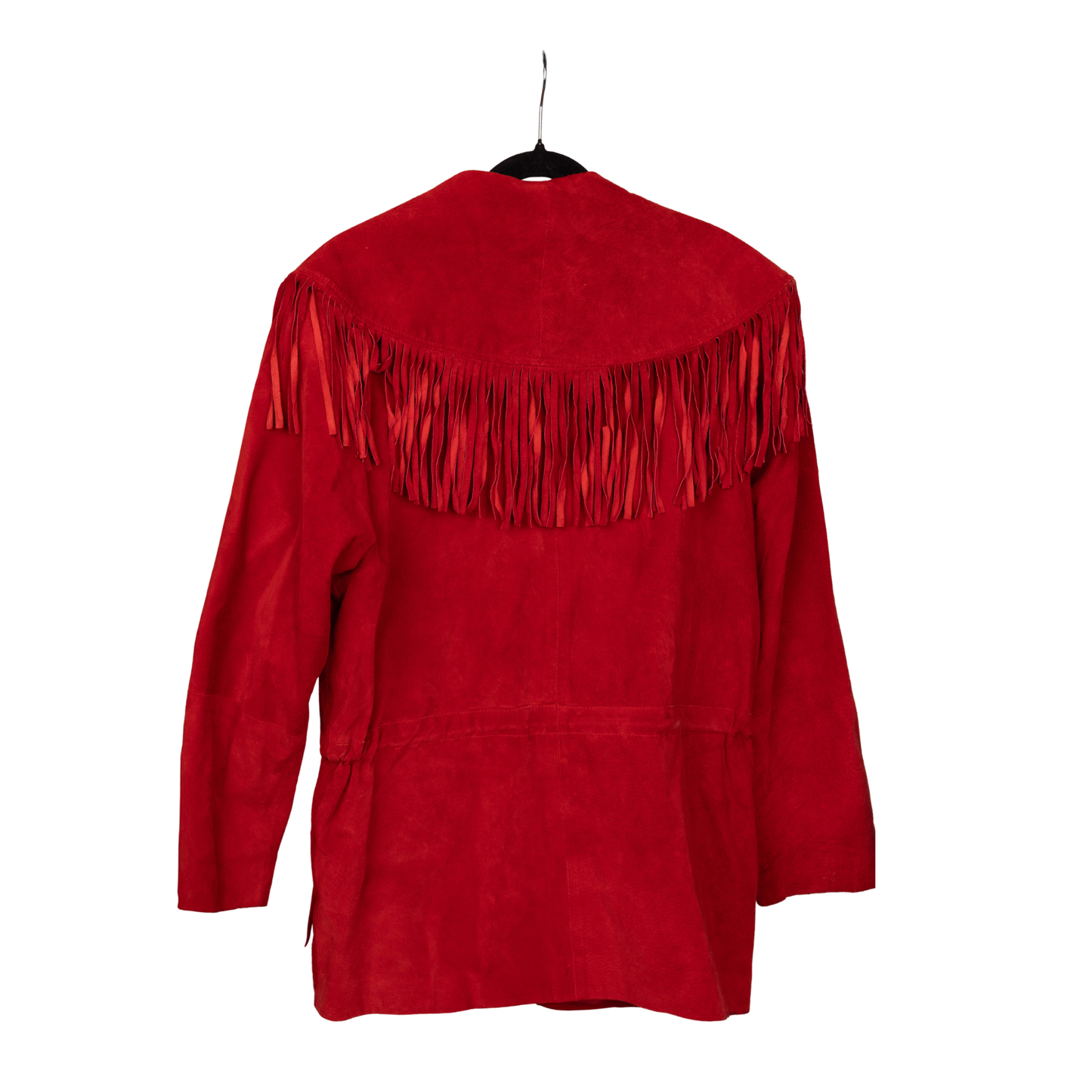 Vintage Red Suede Drawstring Fringe Jacket
