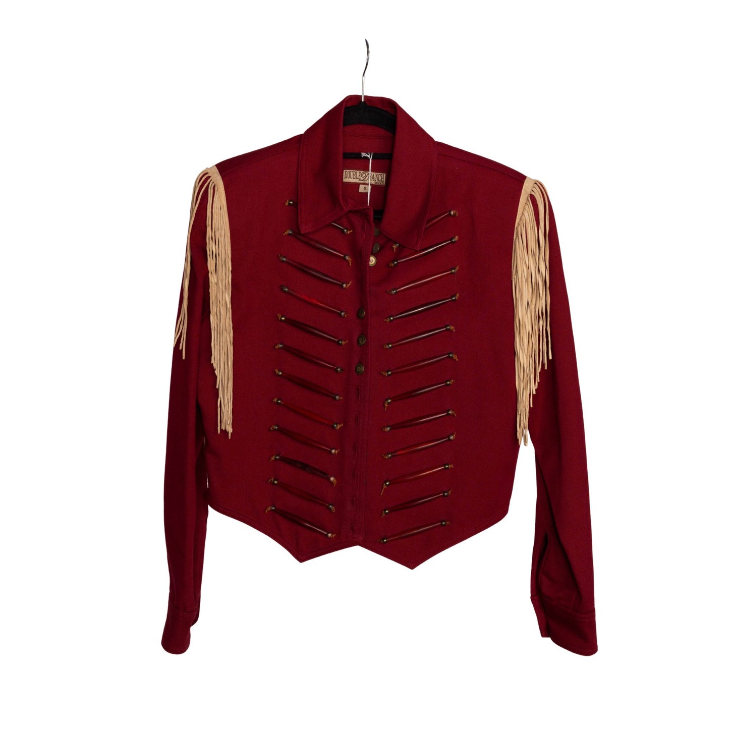 Vintage Double D Ranch Red Military Fringe Jacket | Size Small