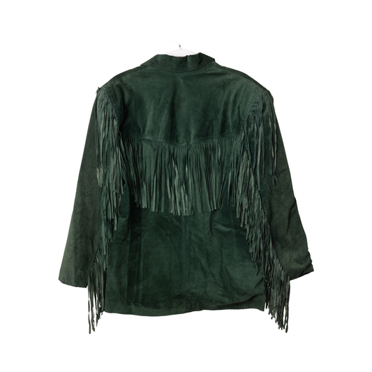 Vintage Winlit Forest Green Suede Fringe Jacket, back view