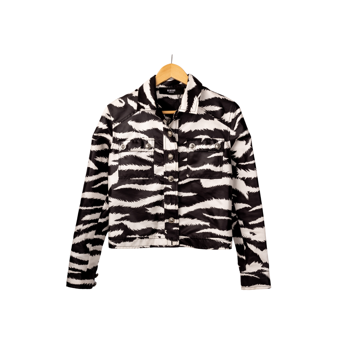 Versus Versace Zebra Print Cropped Jacket with Lion Buttons